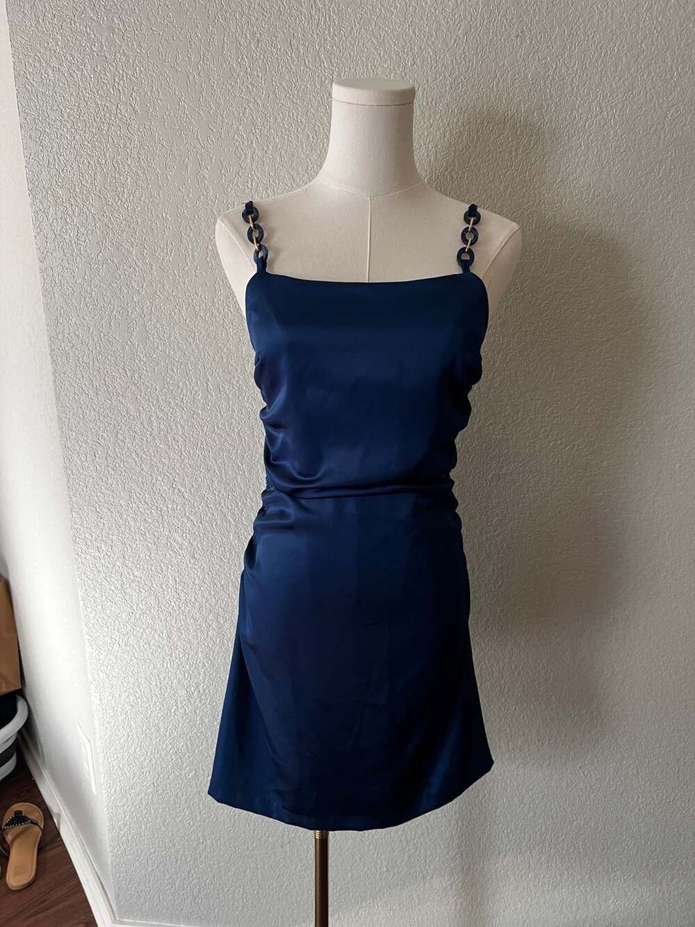 Zara Satin Effect Mini Dress Womens Small Blue Sleeveless Chain Strap